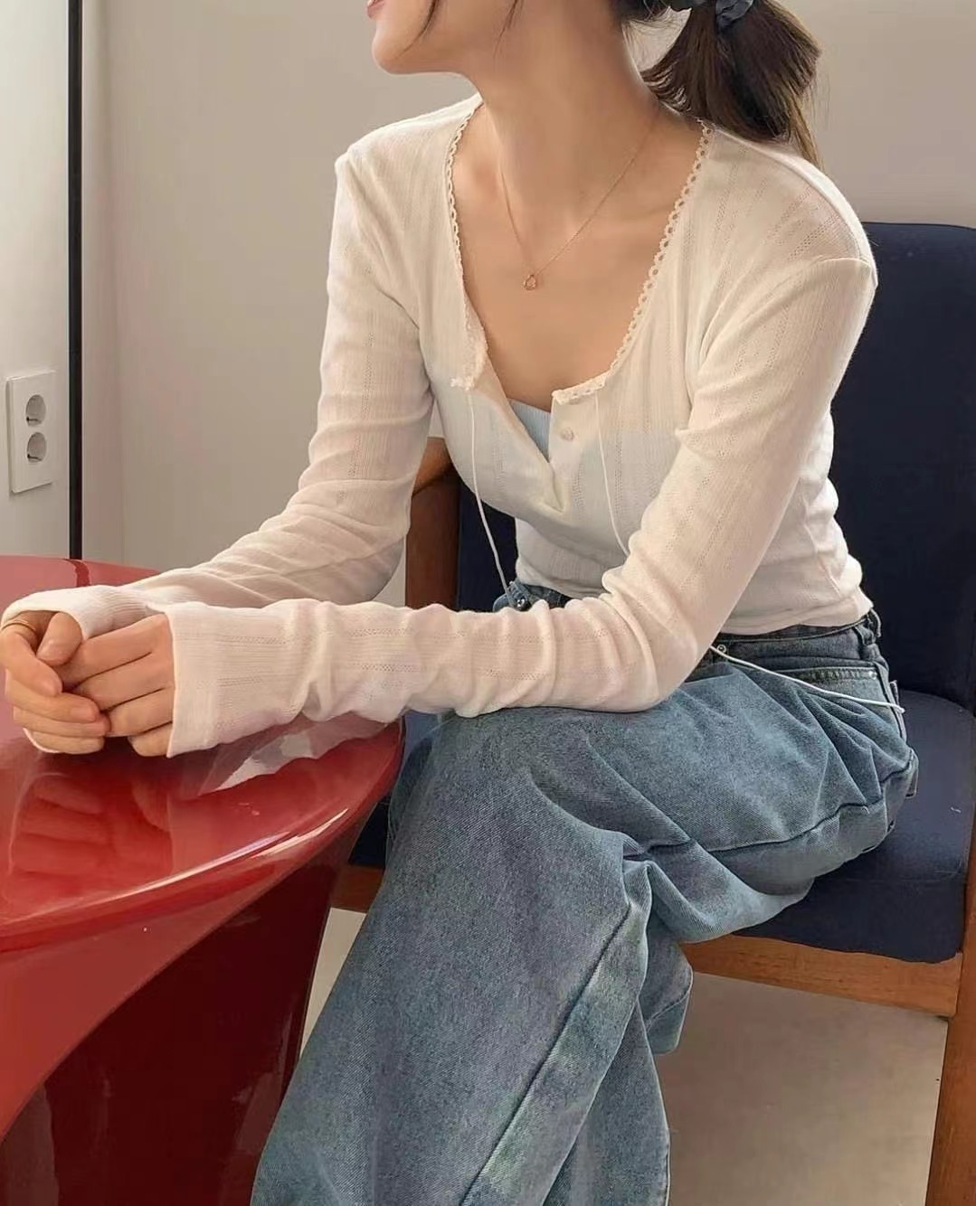 WEARRAW東大門實拍女士新品人氣25春夏推薦休閑長袖T恤蕾絲WEARRAW長袖T恤