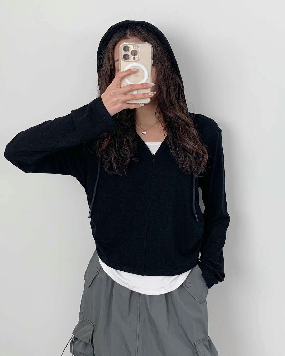 ANDANTE直郵韓國代購㊣女裝新品時尚職業長袖T恤假兩件連帽ANDANTE長袖T恤