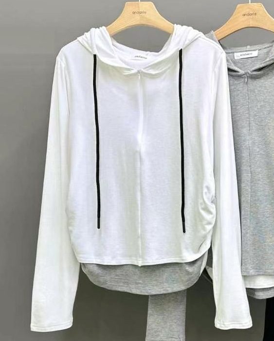 ANDANTE直郵韓國代購㊣女裝新品時尚職業長袖T恤假兩件連帽ANDANTE長袖T恤圖色1