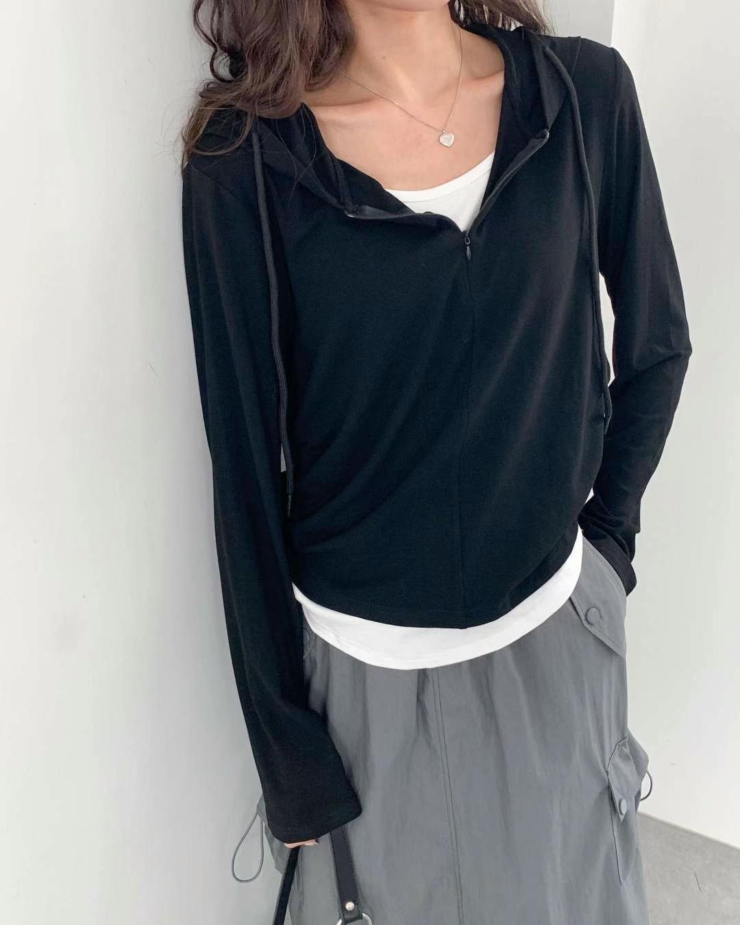 ANDANTE直郵韓國代購㊣女裝新品時尚職業長袖T恤假兩件連帽ANDANTE長袖T恤圖色3