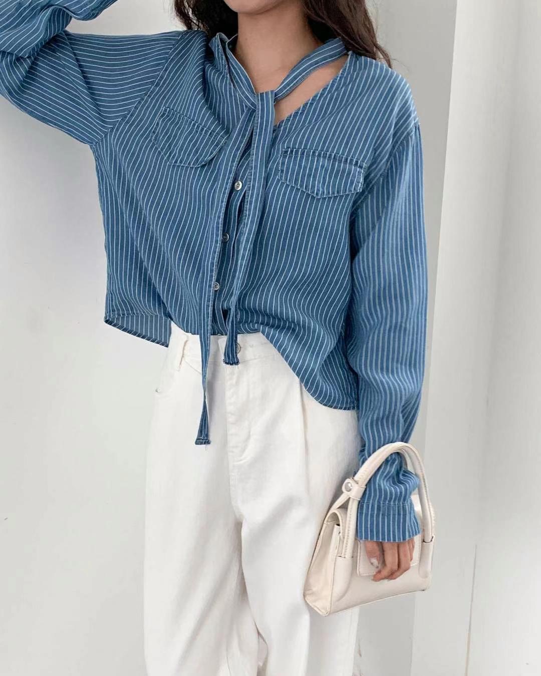 ANDANTE韓國直郵㊣東大門實拍女裝新品職業襯衫蕾絲衫含脖帶天絲ANDANTE襯衫/蕾絲衫