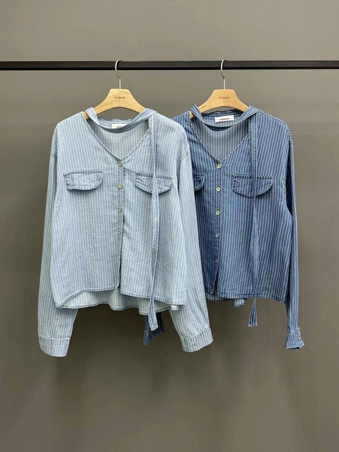 ANDANTE韓國直郵㊣東大門實拍女裝新品職業襯衫蕾絲衫含脖帶天絲ANDANTE襯衫/蕾絲衫