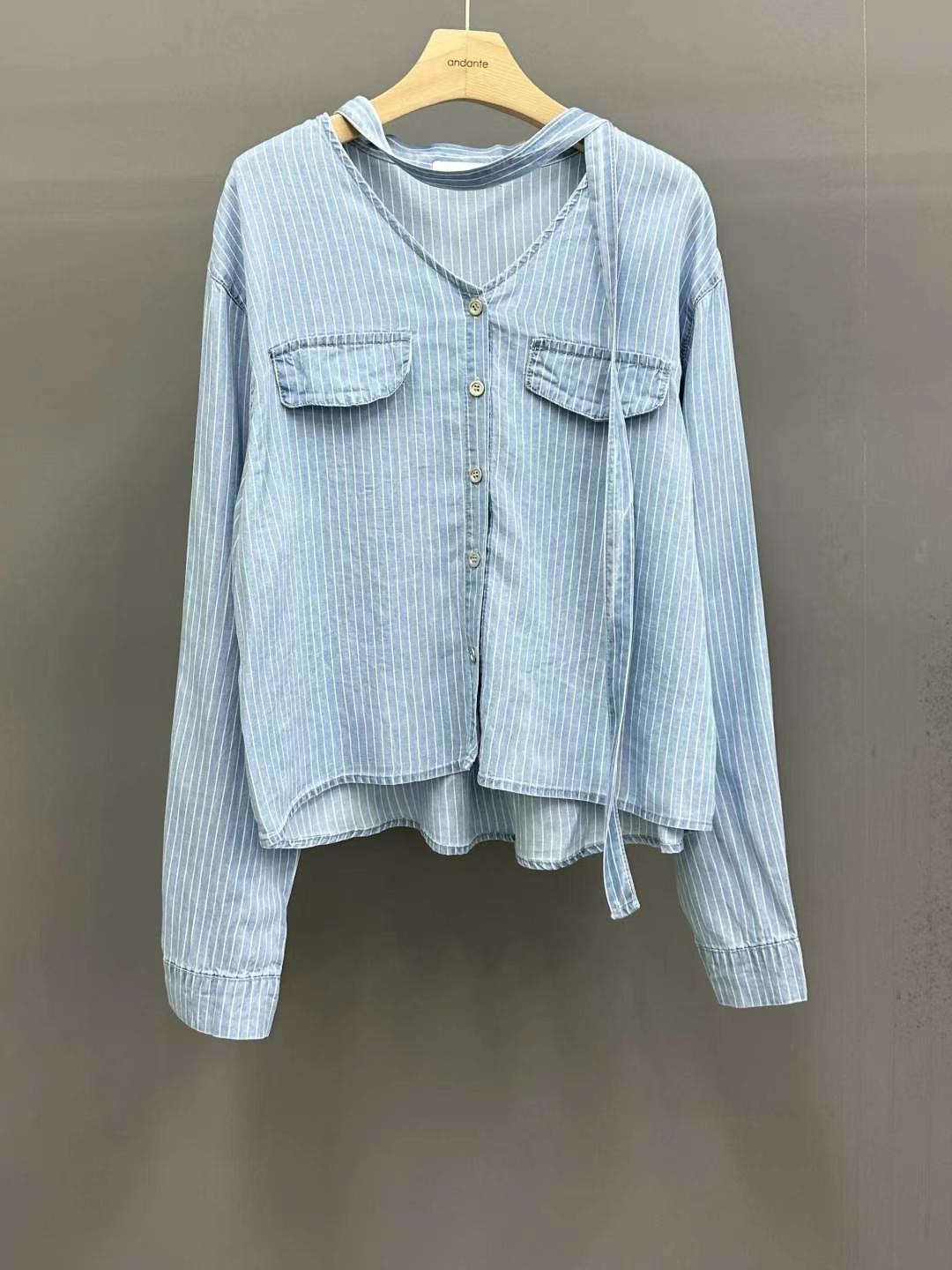 ANDANTE韓國直郵㊣東大門實拍女裝新品職業襯衫蕾絲衫含脖帶天絲ANDANTE襯衫/蕾絲衫圖色1