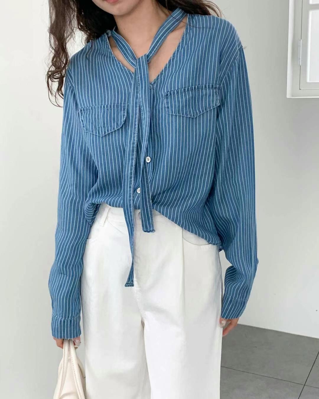 ANDANTE韓國直郵㊣東大門實拍女裝新品職業襯衫蕾絲衫含脖帶天絲ANDANTE襯衫/蕾絲衫圖色2