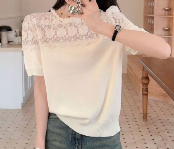 FEMME東大門代購女裝新款時尚真品職業熱賣25春夏針織衫蕾絲FEMME針織衫圖色2