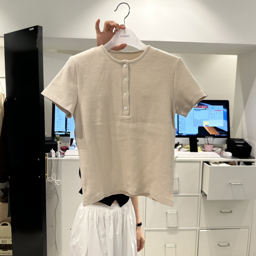 CREAM-P韓國㊣直郵東大門代購女裝新款推薦職業休閑25春夏T恤CREAM-PT恤圖色2