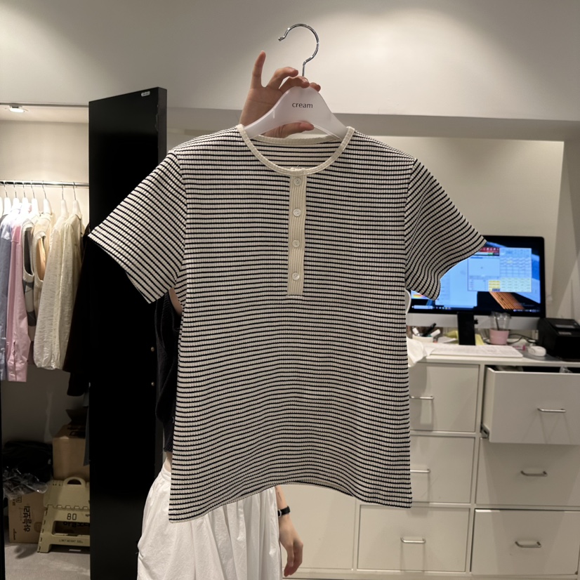 CREAM-P韓國㊣直郵東大門代購女裝新款推薦職業休閑25春夏T恤CREAM-PT恤圖色3