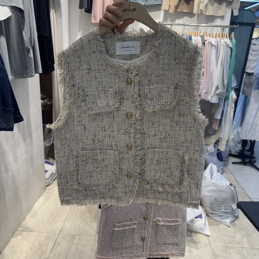 DREAM GIRIS韓國直郵女裝新品時尚職業熱賣休閑馬甲粗花呢DREAM GIRIS/HOT PLACE_ISSUE馬甲圖色2