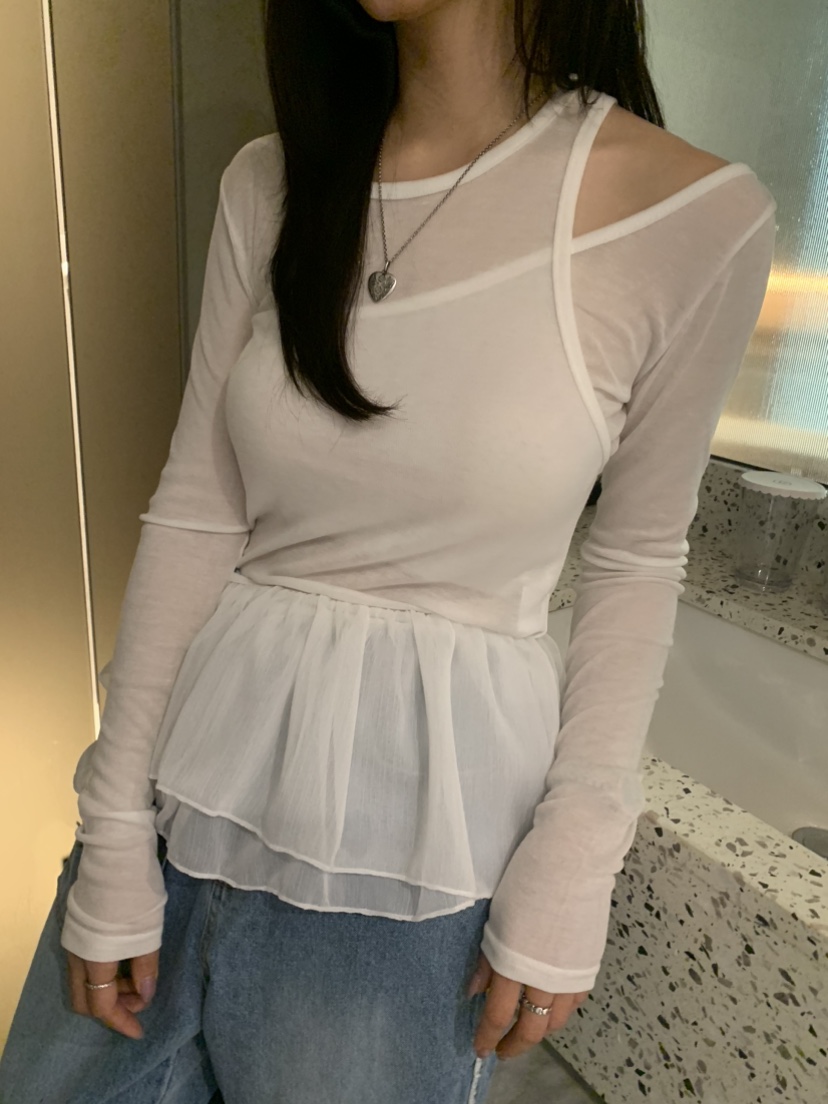 BADCALM東大門實拍女裝新品休閑推薦人氣職業長袖T恤天絲雙層BADCALM長袖T恤