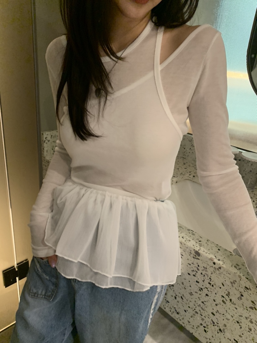 BADCALM東大門實拍女裝新品休閑推薦人氣職業長袖T恤天絲雙層BADCALM長袖T恤