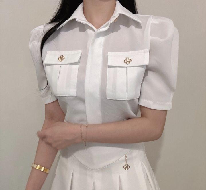 火Ⅱ-화투-T韓國直郵女裝新款休閑熱賣推薦職業襯衫蕾絲衫火Ⅱ襯衫/蕾絲衫