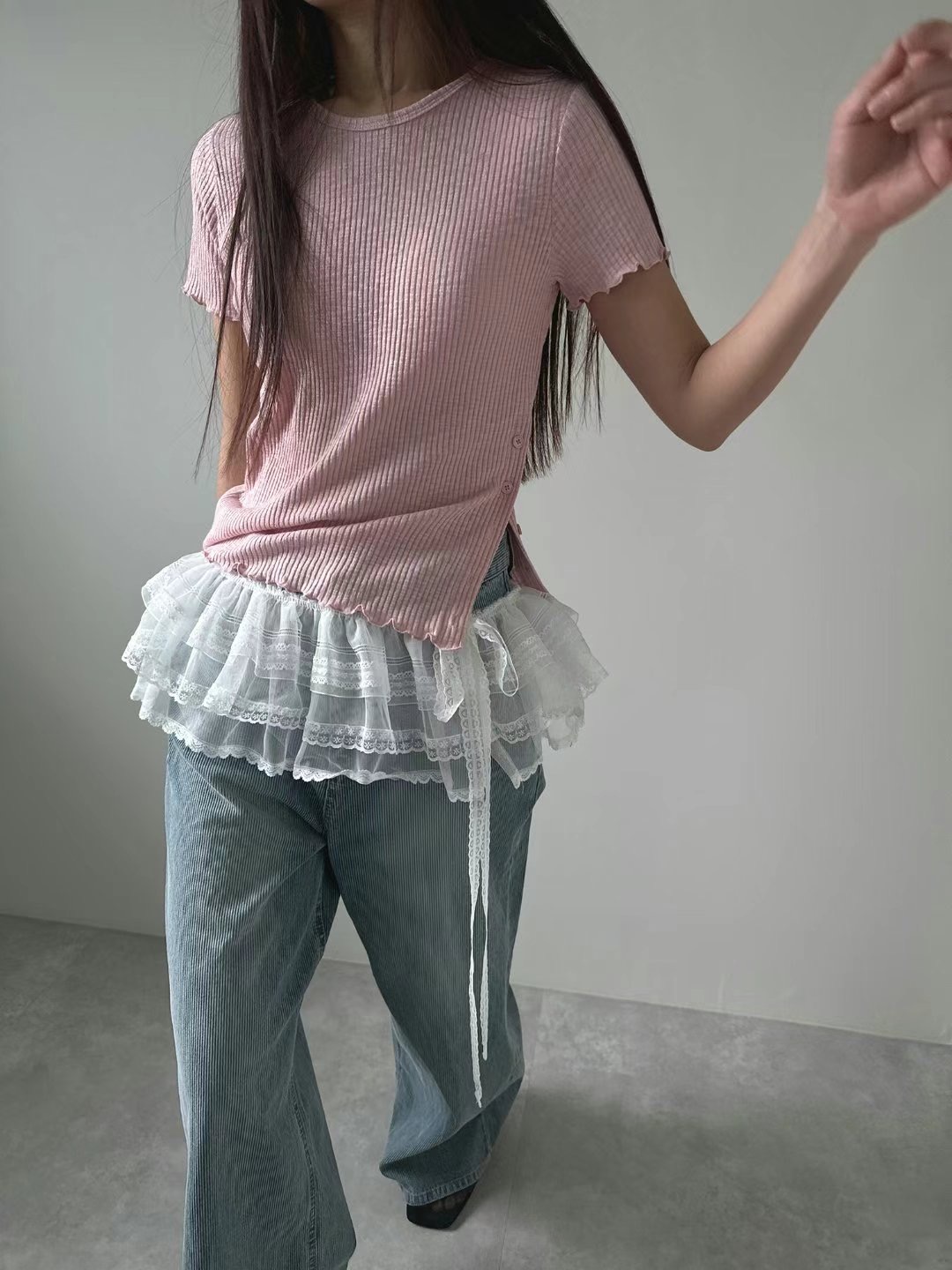 UNENE-OT東大門直郵女士新品時尚推薦人氣休閑25春夏短裙蕾絲UNENE短裙