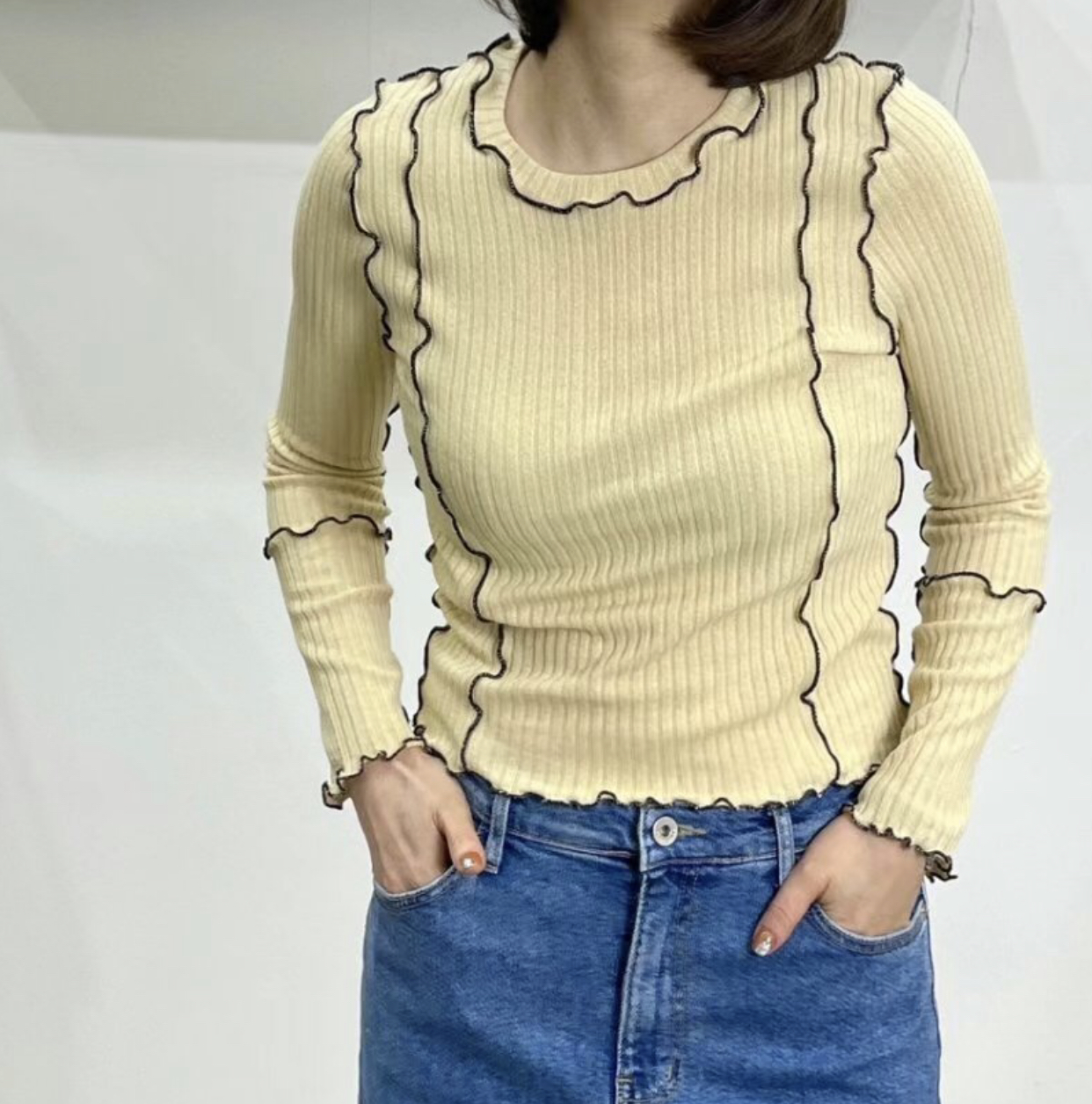 CRUCIALSTAR東大門實拍女裝新款25春夏職業人氣熱賣長袖T恤CRUCIALSTAR長袖T恤圖色2