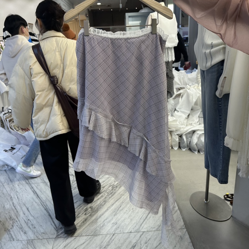 FOUNDATION韓國直郵㊣女裝新品人氣25春夏時尚休閑長裙格紋FOUNDATION長裙