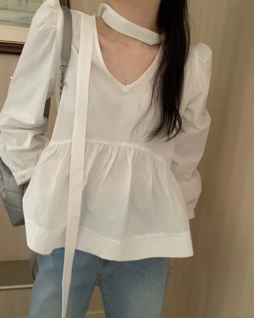 PYT-ot韓國直郵㊣東大門實拍女裝新品休閑襯衫蕾絲衫含脖帶pretty young thing襯衫/蕾絲衫圖色2