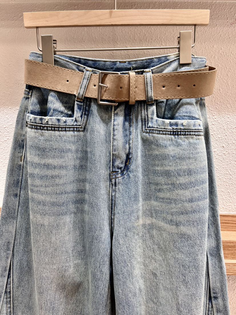 AVEC-OT直郵韓國代購㊣女裝新品時尚25春夏人氣牛仔褲含腰帶AVEC-OT牛仔褲
