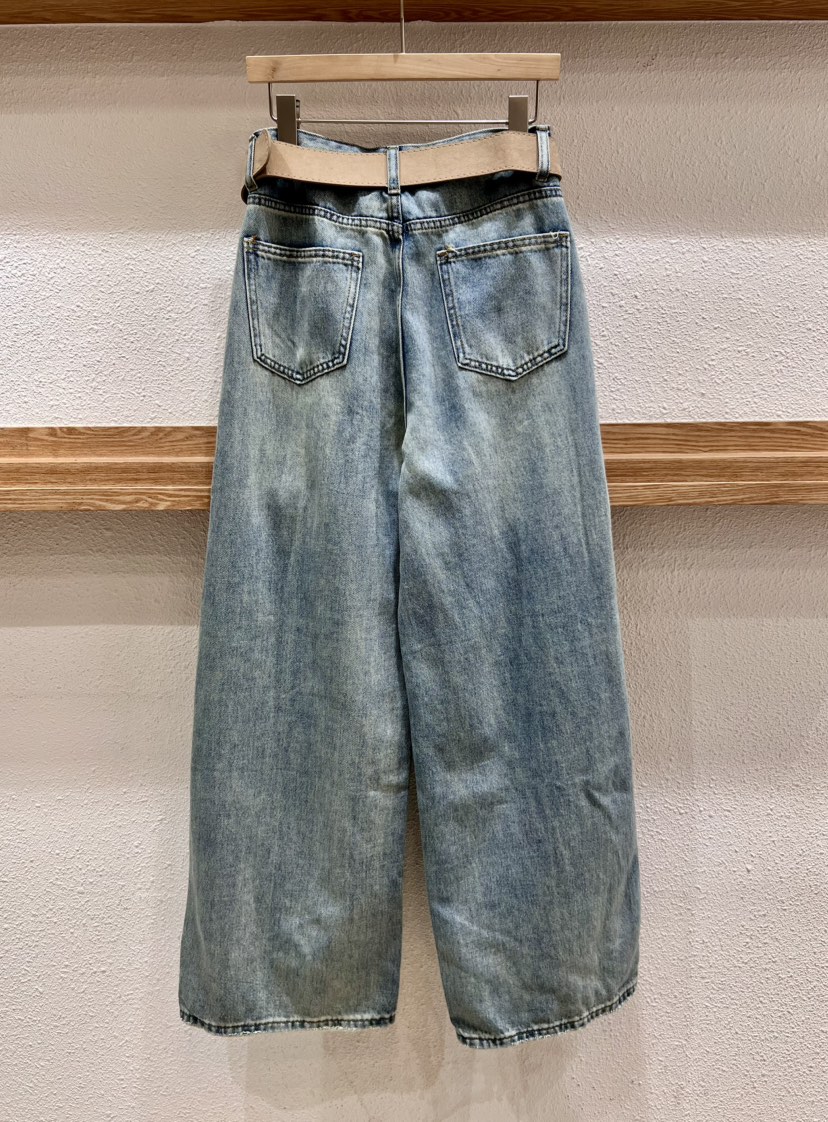 AVEC-OT直郵韓國代購㊣女裝新品時尚25春夏人氣牛仔褲含腰帶AVEC-OT牛仔褲