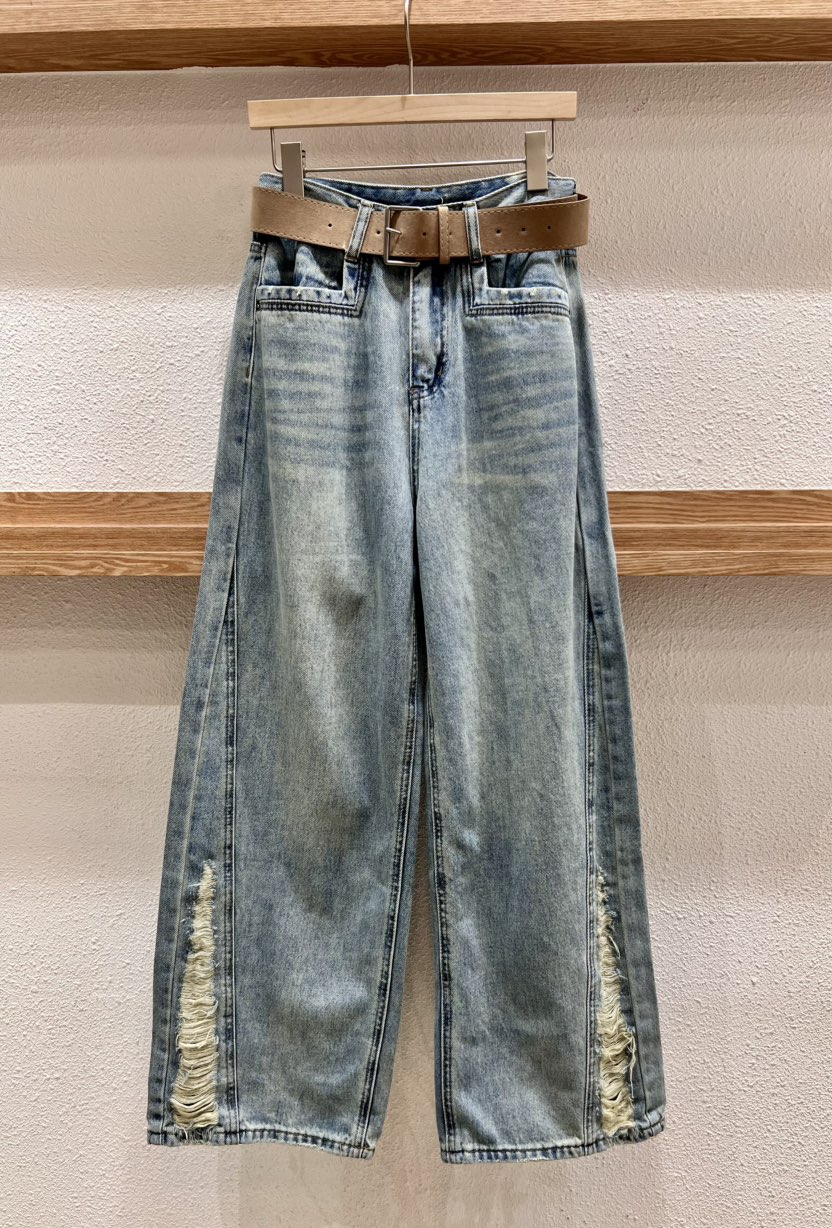 AVEC-OT直郵韓國代購㊣女裝新品時尚25春夏人氣牛仔褲含腰帶AVEC-OT牛仔褲