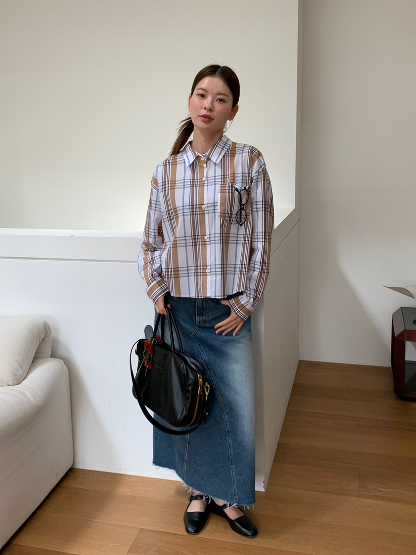 LOVE MY SANTA直郵韓國代購㊣女裝新品25春夏襯衫蕾絲衫格紋Santa/LOVE MY SANTA襯衫/蕾絲衫