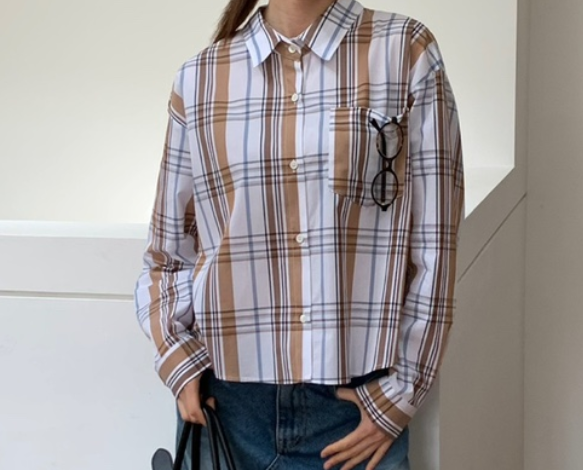 LOVE MY SANTA直郵韓國代購㊣女裝新品25春夏襯衫蕾絲衫格紋Santa/LOVE MY SANTA襯衫/蕾絲衫圖色2