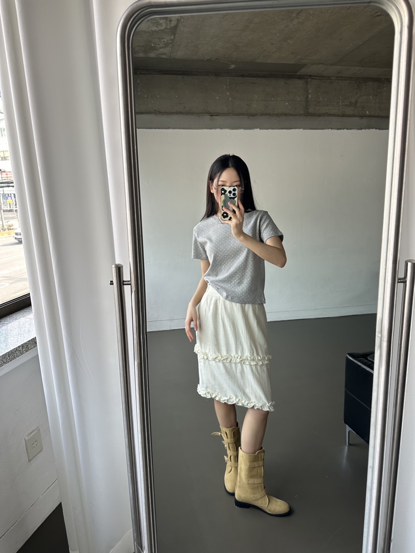 I MFACT直郵韓國代購㊣女裝新品休閑半身裙中短裙荷葉邊長款I MFACT半身裙/中短裙