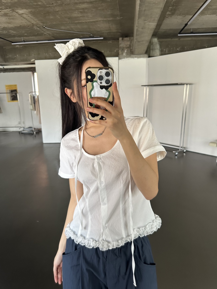 I MFACT韓國直郵㊣女裝新款休閑25春夏人氣襯衫蕾絲衫荷葉邊I MFACT襯衫/蕾絲衫圖色1