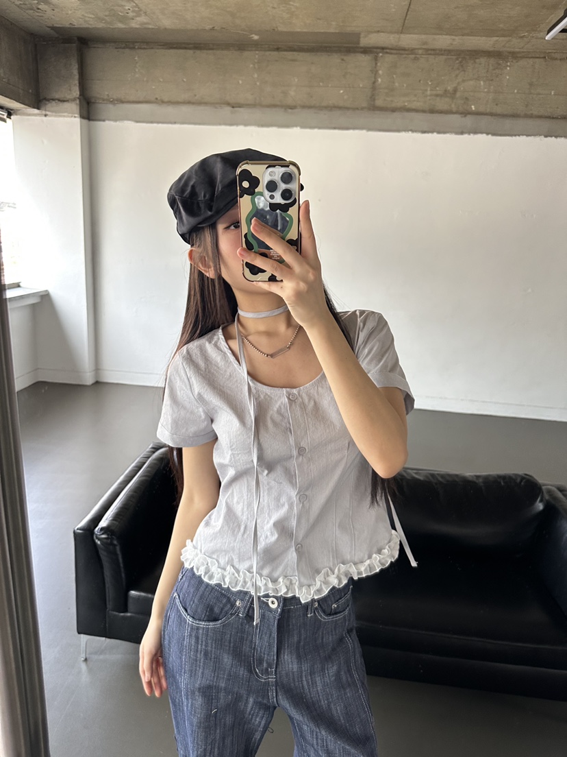 I MFACT韓國直郵㊣女裝新款休閑25春夏人氣襯衫蕾絲衫荷葉邊I MFACT襯衫/蕾絲衫圖色2