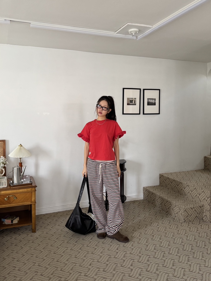 SUNDER MARKET韓國直郵㊣女裝新品人氣25春夏熱賣T恤荷葉邊SUNDER MARKETT恤