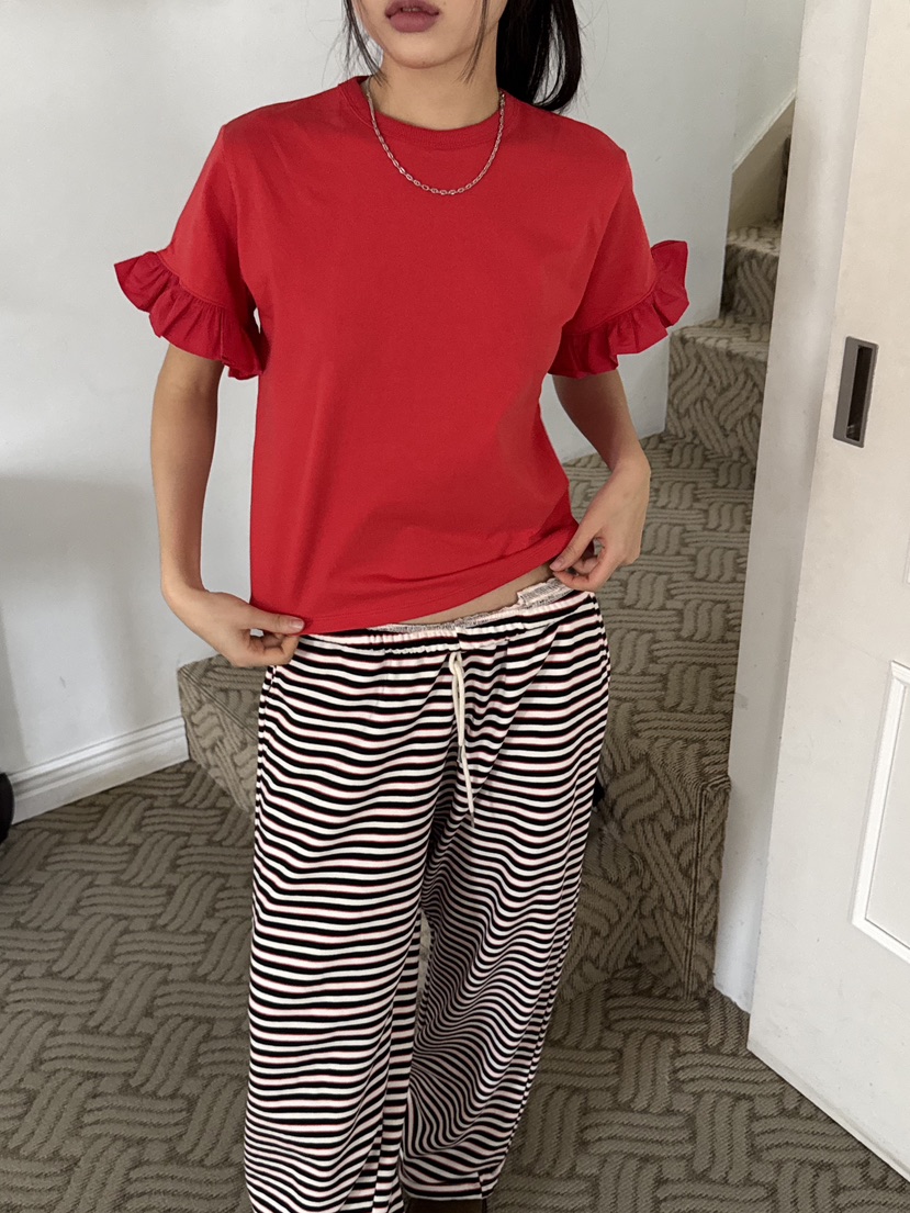 SUNDER MARKET韓國直郵㊣女裝新品人氣25春夏熱賣T恤荷葉邊SUNDER MARKETT恤