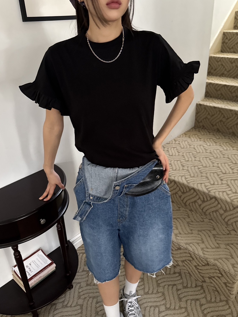 SUNDER MARKET韓國直郵㊣女裝新品人氣25春夏熱賣T恤荷葉邊SUNDER MARKETT恤