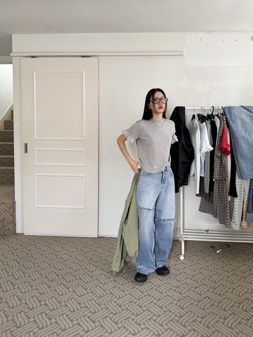 SUNDER MARKET韓國直郵㊣女裝新品人氣25春夏熱賣T恤荷葉邊SUNDER MARKETT恤