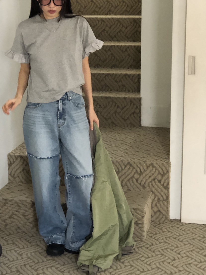 SUNDER MARKET韓國直郵㊣女裝新品人氣25春夏熱賣T恤荷葉邊SUNDER MARKETT恤