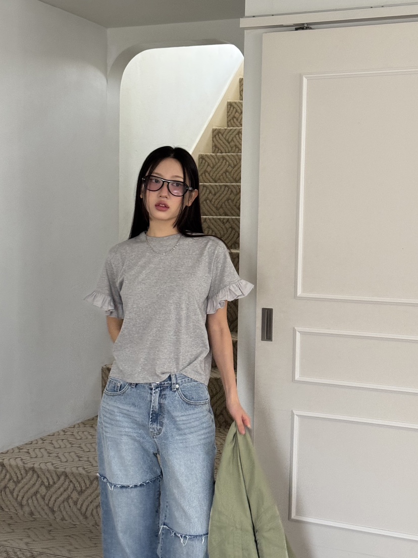 SUNDER MARKET韓國直郵㊣女裝新品人氣25春夏熱賣T恤荷葉邊SUNDER MARKETT恤