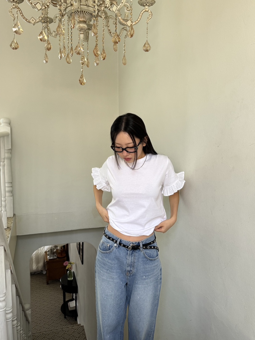 SUNDER MARKET韓國直郵㊣女裝新品人氣25春夏熱賣T恤荷葉邊SUNDER MARKETT恤