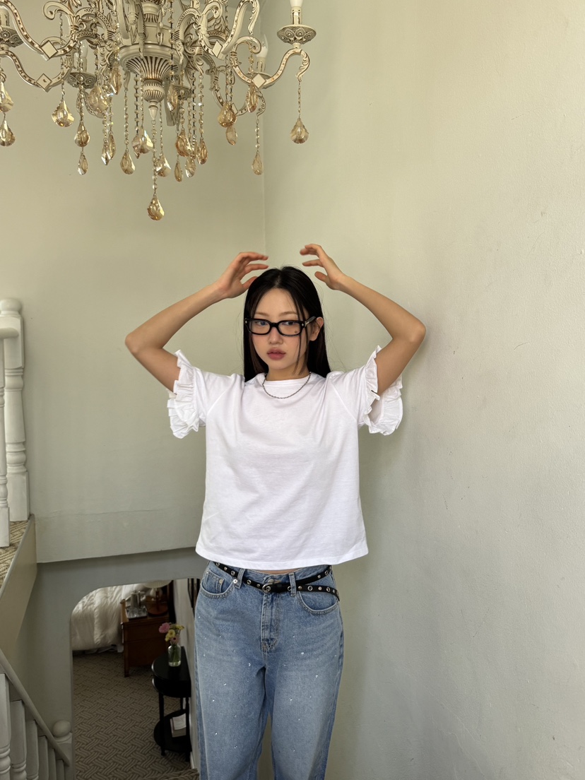 SUNDER MARKET韓國直郵㊣女裝新品人氣25春夏熱賣T恤荷葉邊SUNDER MARKETT恤