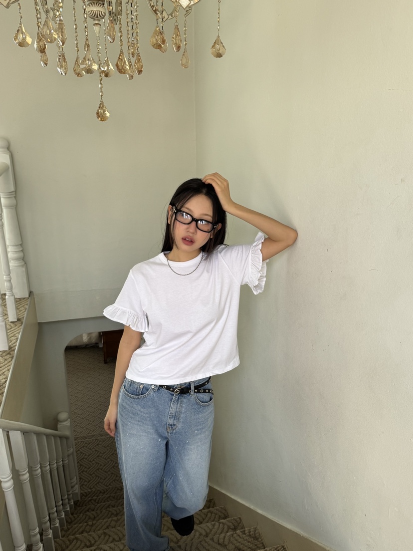 SUNDER MARKET韓國直郵㊣女裝新品人氣25春夏熱賣T恤荷葉邊SUNDER MARKETT恤