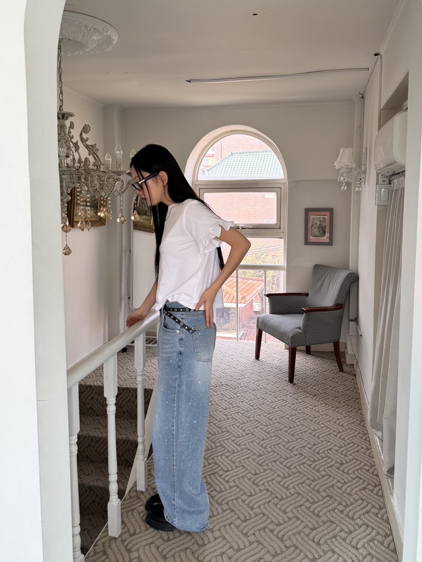 SUNDER MARKET韓國直郵㊣女裝新品人氣25春夏熱賣T恤荷葉邊SUNDER MARKETT恤