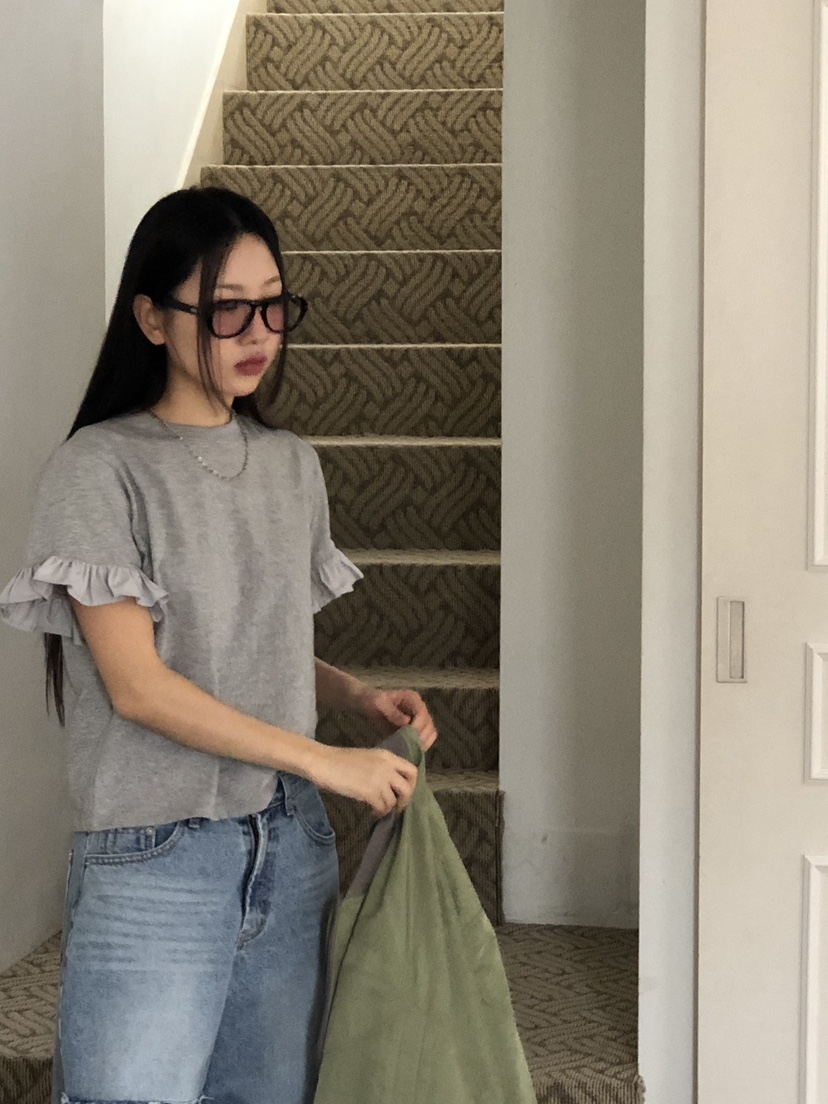 SUNDER MARKET韓國直郵㊣女裝新品人氣25春夏熱賣T恤荷葉邊SUNDER MARKETT恤圖色4