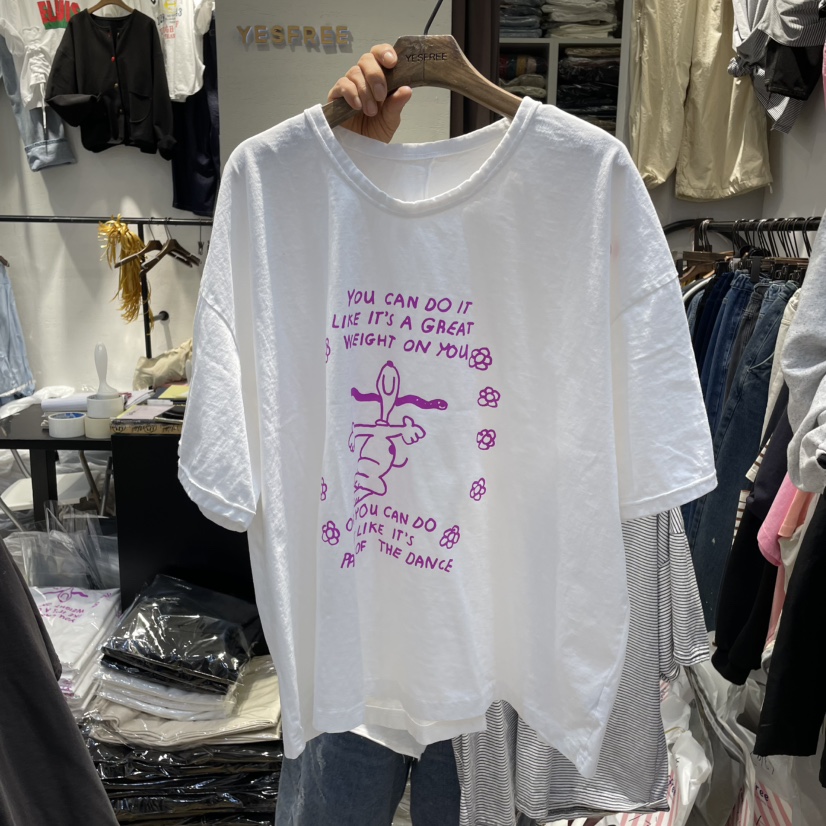 YESFREE韓國代購女裝新款時尚真品職業休閑25春夏T恤史努比YESFREET恤圖色2