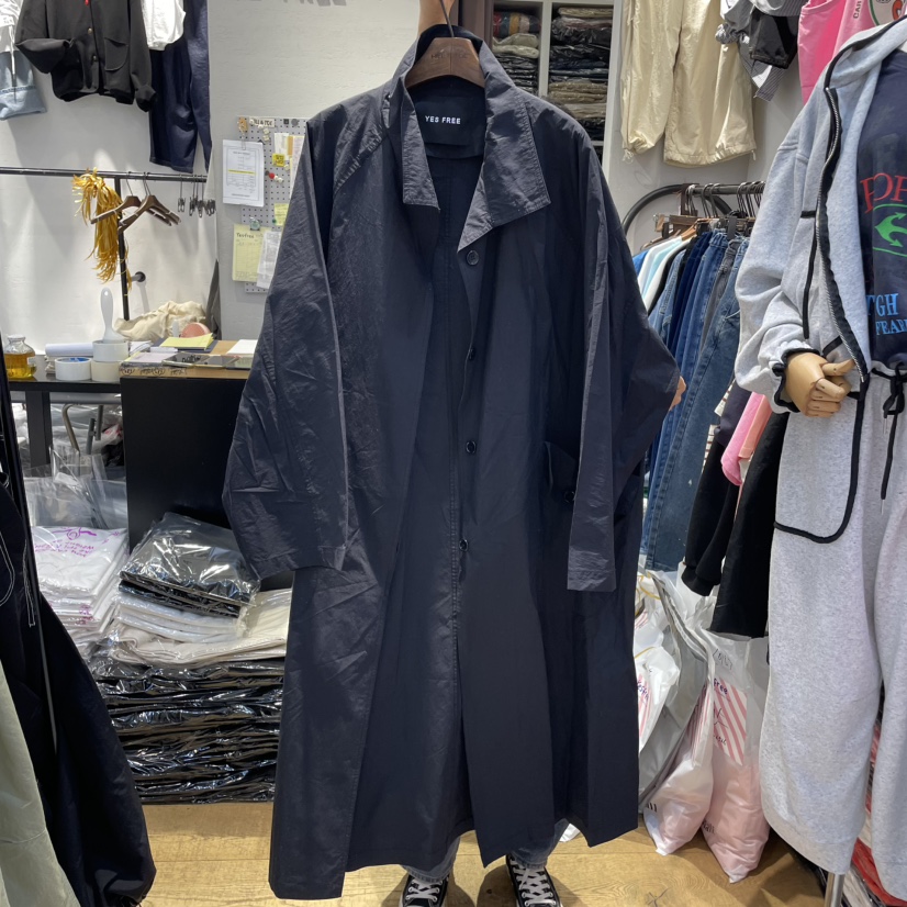YESFREE韓國代購女士新品熱賣休閑25春夏真品職業長款風衣高領YESFREE長款風衣