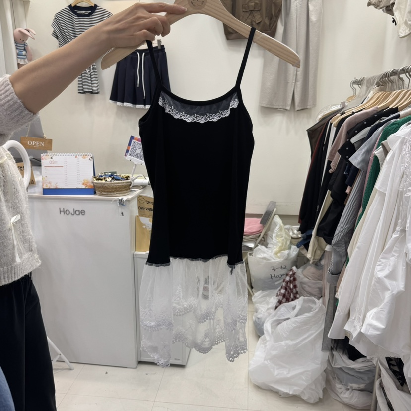 HOJAE韓國直郵㊣東大門實拍女裝新款25春夏職業吊帶背心蕾絲MID-LEVEL JUMP吊帶/背心圖色2