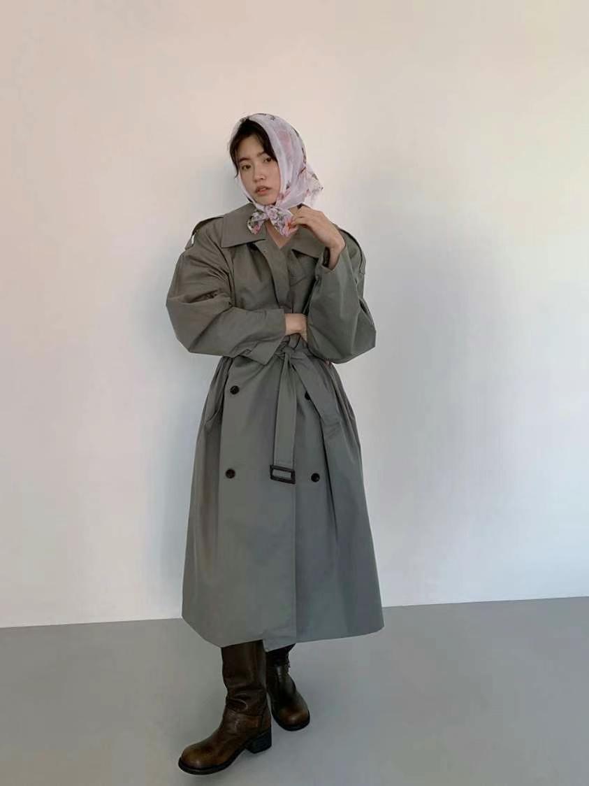 ANDYWARHOL韓國直郵㊣女裝新款職業人氣長款風衣含腰帶復古ANDYWARHOL長款風衣