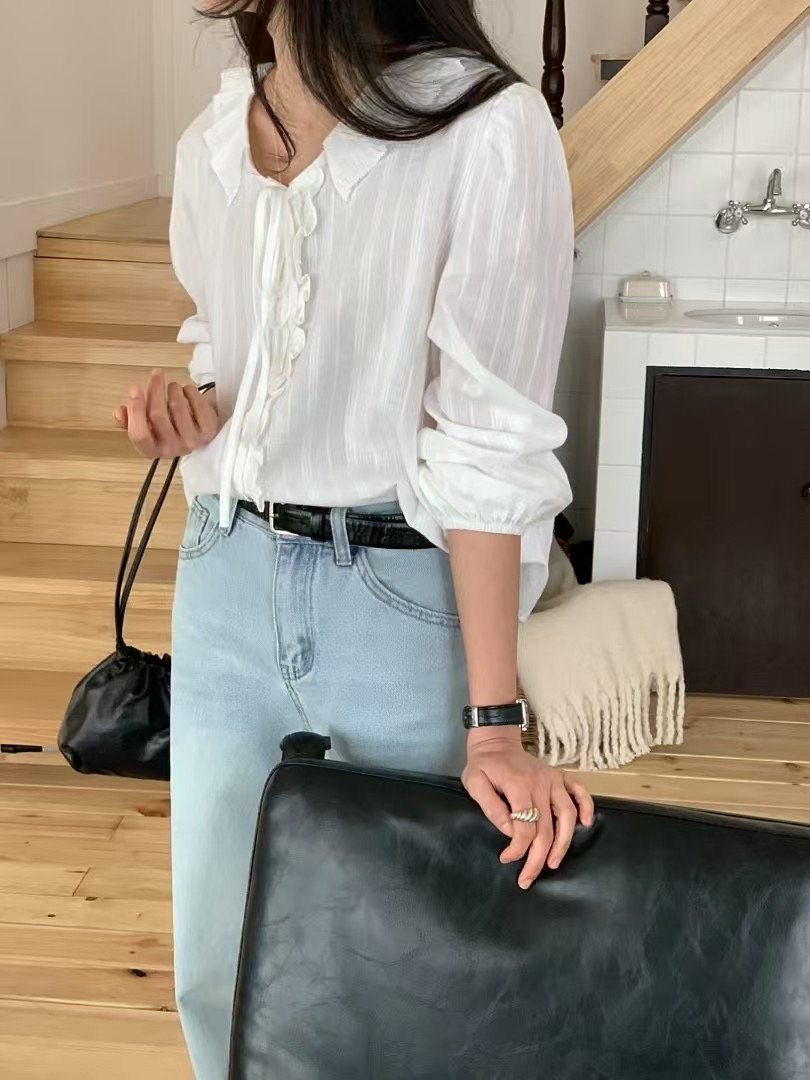 DAOWL韓國㊣直郵東大門代購女裝新款時尚休閑熱賣襯衫蕾絲衫NUFF襯衫/蕾絲衫