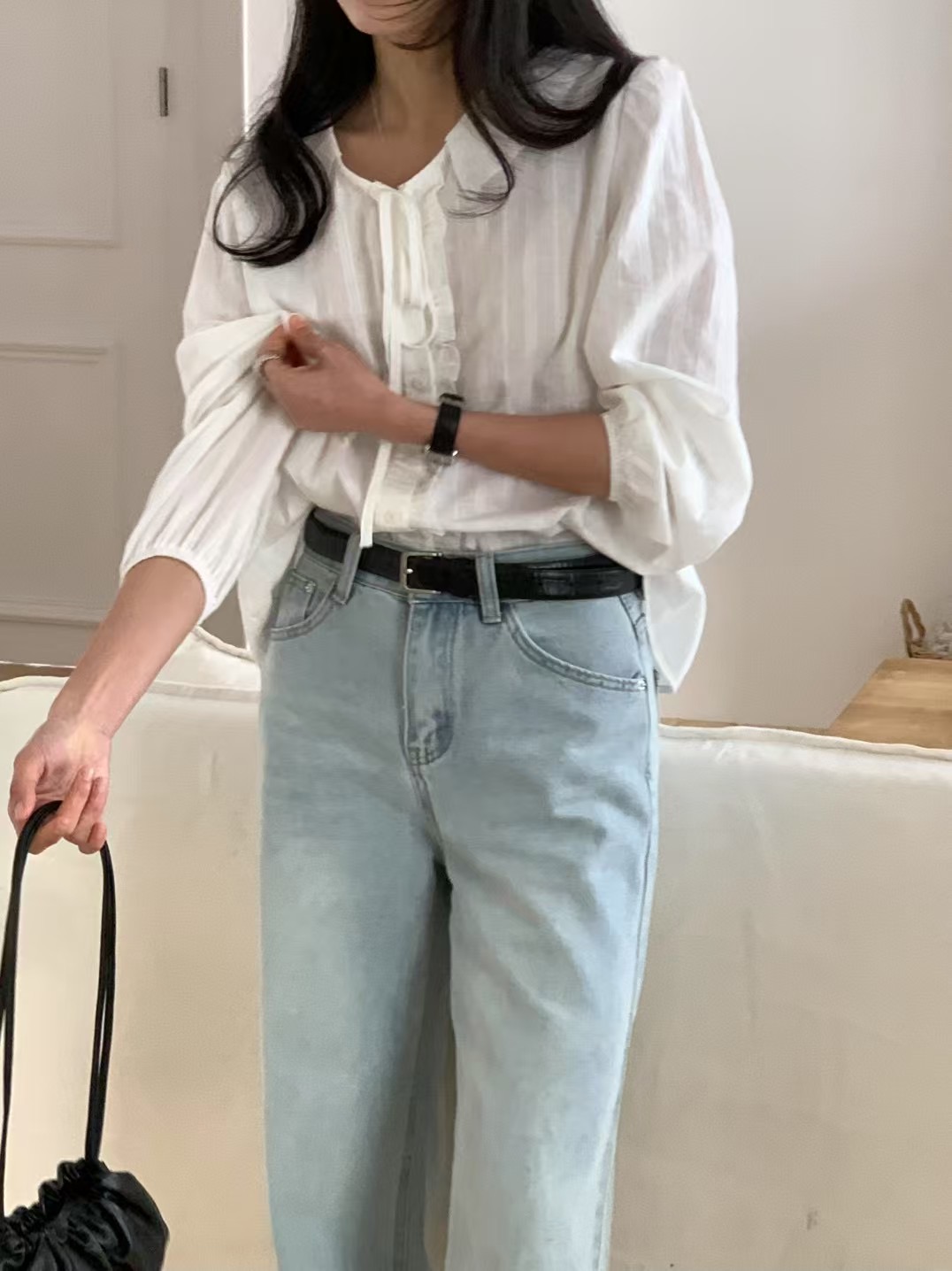 DAOWL韓國㊣直郵東大門代購女裝新款時尚休閑熱賣襯衫蕾絲衫NUFF襯衫/蕾絲衫