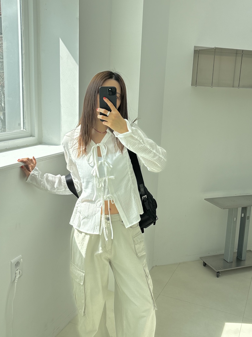HOME GROUND韓國㊣直郵東大門代購女裝新款25春夏襯衫蕾絲衫蝴蝶結HOME GROUND襯衫/蕾絲衫