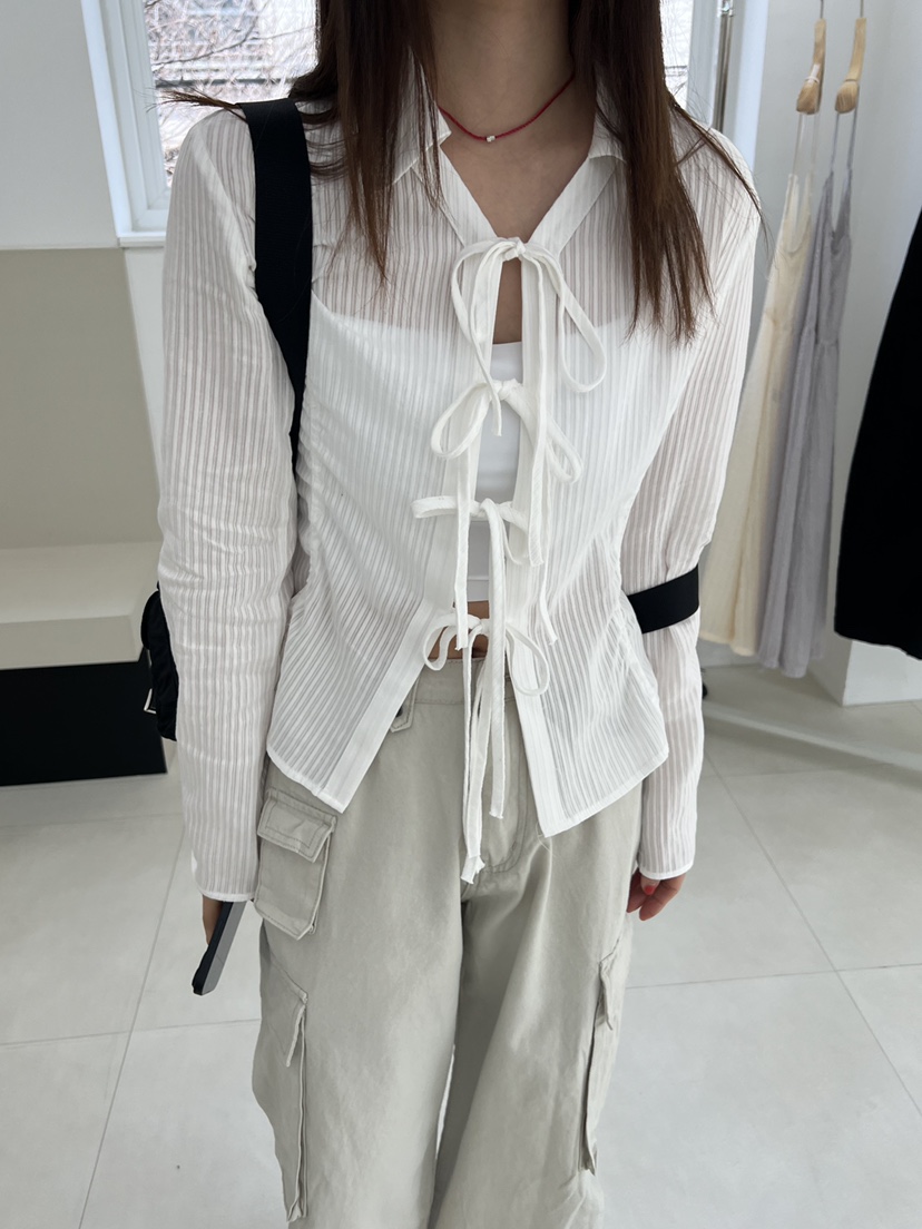 HOME GROUND韓國㊣直郵東大門代購女裝新款25春夏襯衫蕾絲衫蝴蝶結HOME GROUND襯衫/蕾絲衫