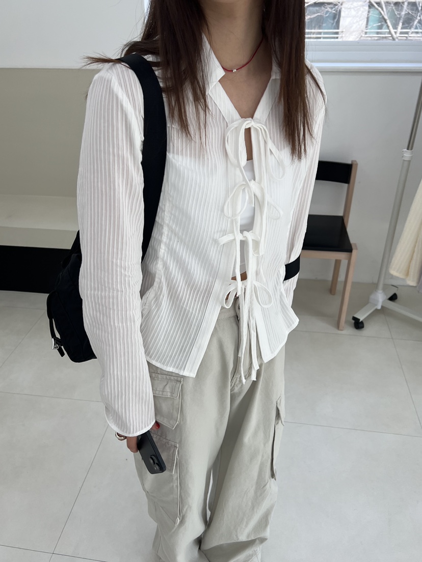 HOME GROUND韓國㊣直郵東大門代購女裝新款25春夏襯衫蕾絲衫蝴蝶結HOME GROUND襯衫/蕾絲衫