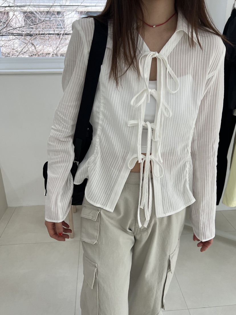 HOME GROUND韓國㊣直郵東大門代購女裝新款25春夏襯衫蕾絲衫蝴蝶結HOME GROUND襯衫/蕾絲衫