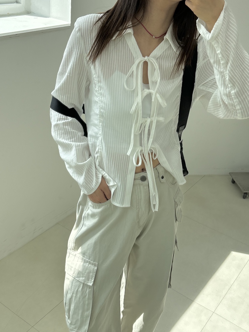 HOME GROUND韓國㊣直郵東大門代購女裝新款25春夏襯衫蕾絲衫蝴蝶結HOME GROUND襯衫/蕾絲衫