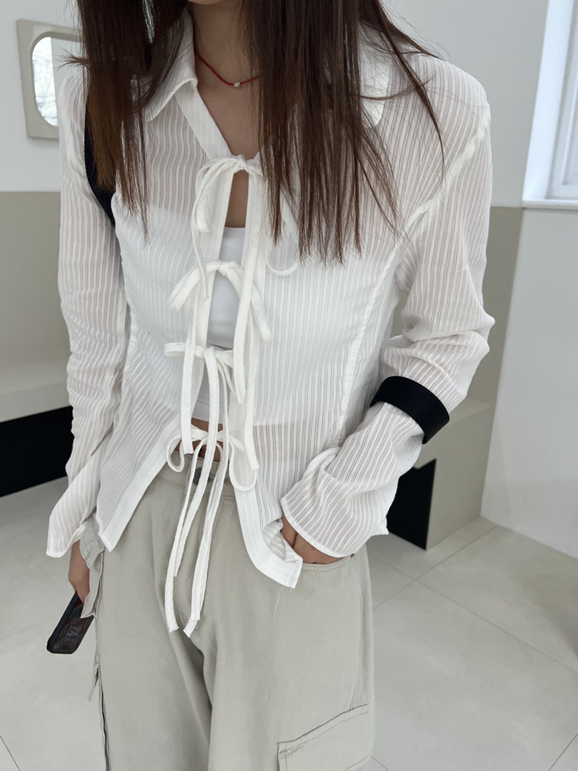 HOME GROUND韓國㊣直郵東大門代購女裝新款25春夏襯衫蕾絲衫蝴蝶結HOME GROUND襯衫/蕾絲衫